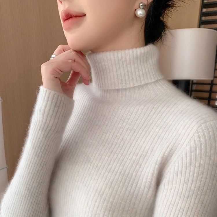High Lapel Baby Small Cashmere Knitted Sweater Women'S Pullover Warm Strip Wool Base Shirt Top - Image 2