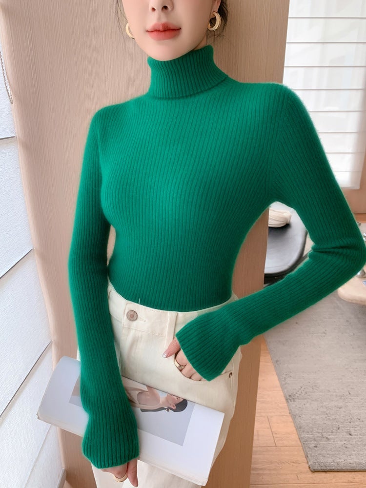 High Lapel Baby Small Cashmere Knitted Sweater Women'S Pullover Warm Strip Wool Base Shirt Top - Image 1