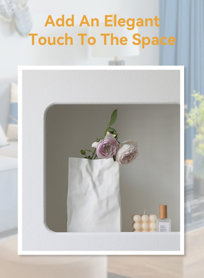MIXDE White Crinkle Paper Bag Ceramic Vase, Unique Square Wide Mouth Pleated Vases, Minimalist Boho Vase for Flower Arrangement Table Centerpiece Home Office Bookshelf Decor  - Image 5
