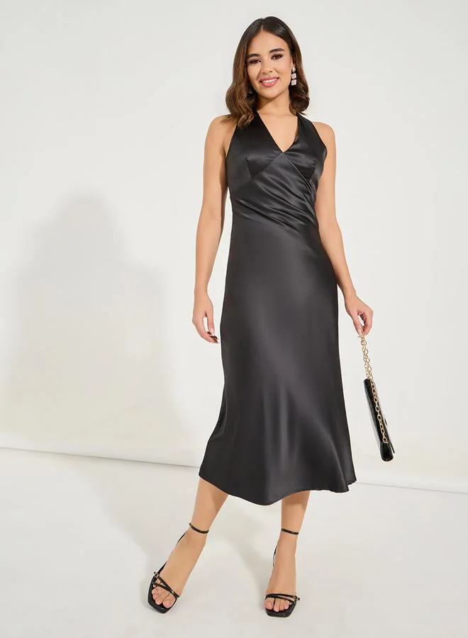 Styli Satin Halter Dress