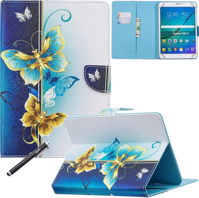 Newshine Universal Case for 6.5-7.5'' Tablet, Colorful Wallet Stand Cover for 7.0'' Samsung Galaxy Tablet, Amazon Kindle Fire 7/HDX 7 and Other Around 7 Inch Models - Butterfly-Golden - Image 1