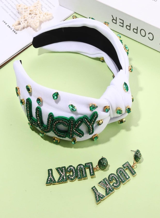 PHALIN St. Patrick’s Day Headband for Women Lucky Shamrock Knotted Headband Good Luck Headbands Embellished Rhinestone Wide Top Knot Headbands St. Patrick's Day Hair Accessories Irish Holiday Gifts (Lucky) - Image 5