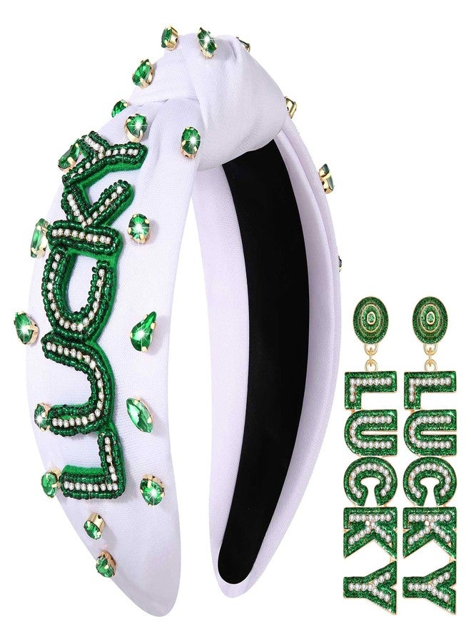 PHALIN St. Patrick’s Day Headband for Women Lucky Shamrock Knotted Headband Good Luck Headbands Embellished Rhinestone Wide Top Knot Headbands St. Patrick's Day Hair Accessories Irish Holiday Gifts (Lucky) - Image 1