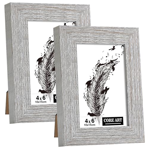 CORE ART4x6 Picture Frame, Handmade Wood Rustic Gray (Grey) Photo Frame Set of 2, High Definition Semi-tempered Glass Wall or Tabletop Display - Image 1