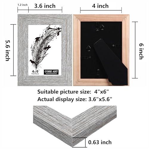 CORE ART4x6 Picture Frame, Handmade Wood Rustic Gray (Grey) Photo Frame Set of 2, High Definition Semi-tempered Glass Wall or Tabletop Display - Image 2