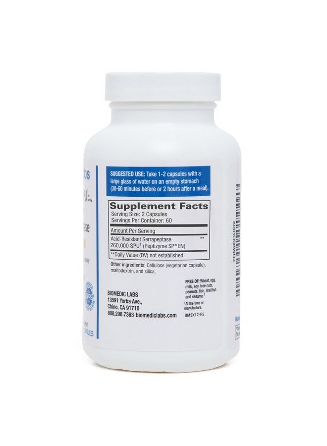 Biomedic Labs RX Serra-RX 260,000 SU Serrapeptase - Acid-Resistant Proteolytic Systemic Enzyme, Non-GMO, Gluten Free, Vegan, Supports Sinus, Immune & Lung Health, 120 Veg Capsules - Image 2