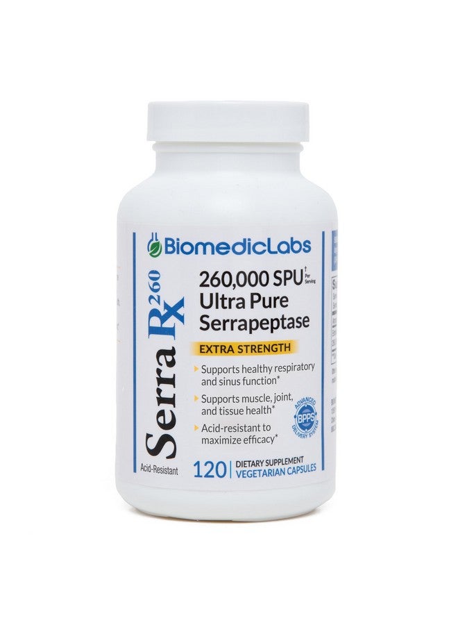 Biomedic Labs RX Serra-RX 260,000 SU Serrapeptase - Acid-Resistant Proteolytic Systemic Enzyme, Non-GMO, Gluten Free, Vegan, Supports Sinus, Immune & Lung Health, 120 Veg Capsules - Image 1