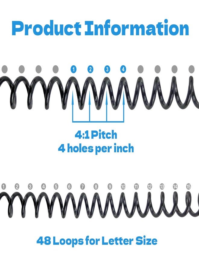 SIMPROFFICE 50 Pack Spiral Binding Coils 4:1 Pitch, Black Plastic Binding Coils Kit - 5 Sizes (1/4, 5/16, 3/8, 1/2, 3/4 Inch) Mixed Set, Spiral Binder Coil for Letter Size Documents - Image 2