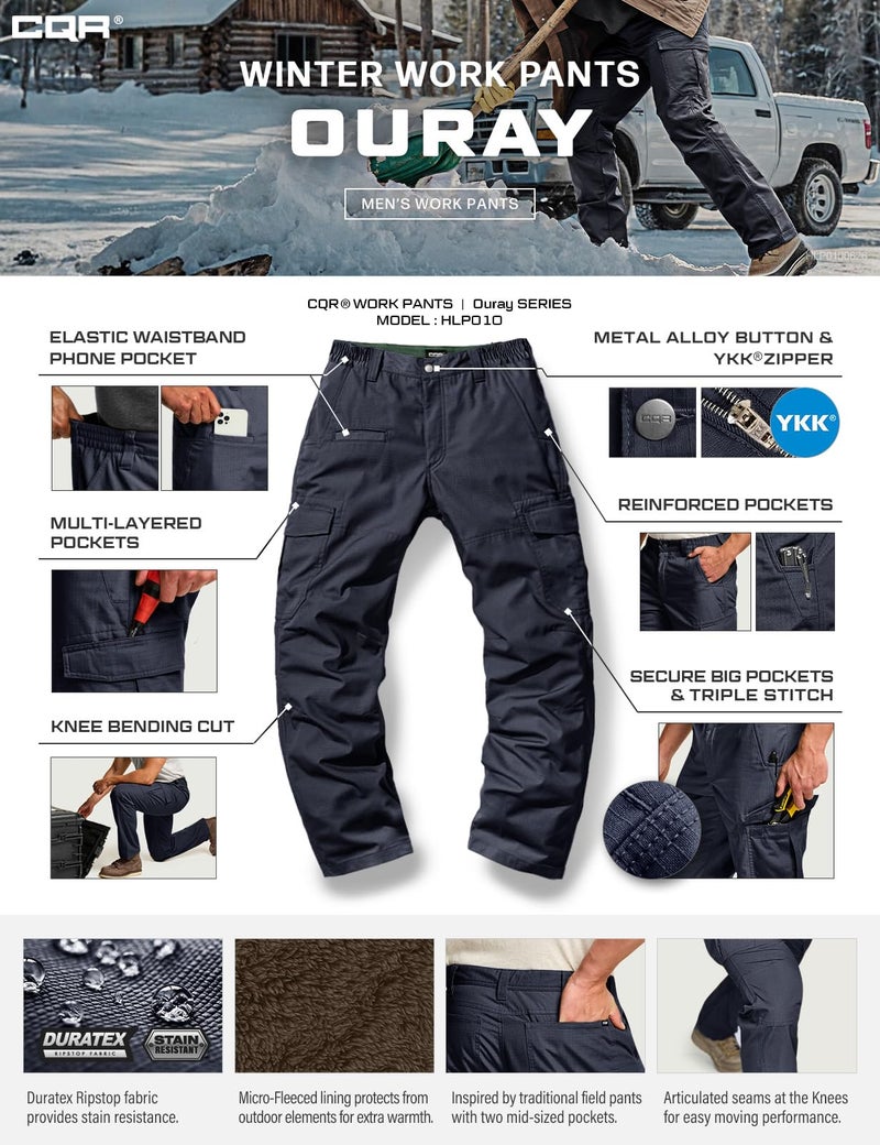 CQR Men's Winter Tactical Cargo Pants, Thermal Fleece Lined Outdoor Snow Ski Hiking Work, Ouray Police Navy, 30W x 32L - Image 5