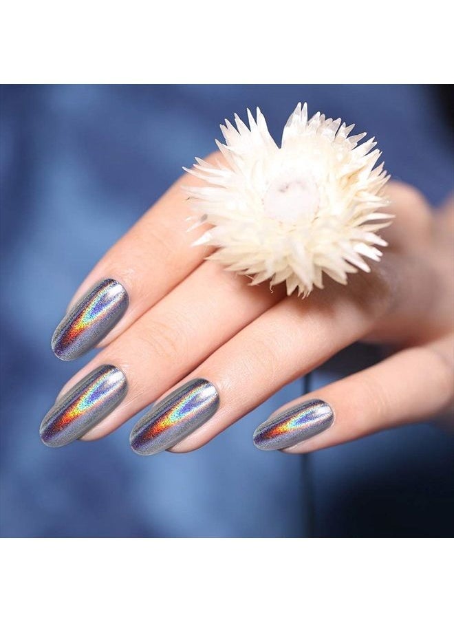 Artdone - 8 Jars Holographic Nail Powder 1gram Each,Chrome Nail Powder,with no Wipe top Coat,Base Coat and Black Color Gel Nail Polish kit for Nail Art Rainbow Unicorn Mirror Effect. - Image 1