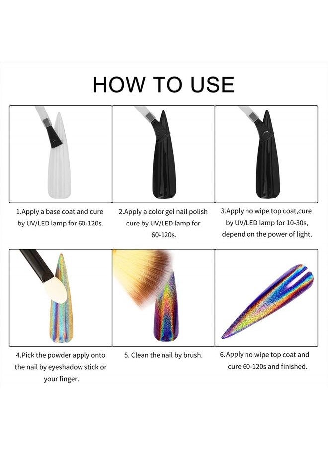 Artdone - 8 Jars Holographic Nail Powder 1gram Each,Chrome Nail Powder,with no Wipe top Coat,Base Coat and Black Color Gel Nail Polish kit for Nail Art Rainbow Unicorn Mirror Effect. - Image 1