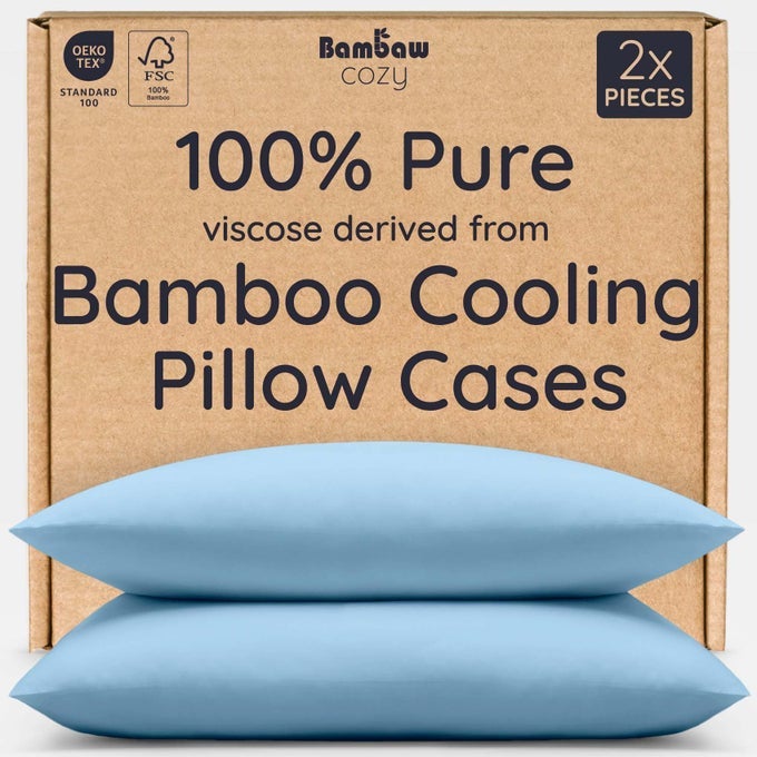 100 VISCOSE DERIVED FROM BAMBOO PILLOWCASE STANDARD SIZE SET OF 2 COOLING PILLOW CASES STANDARD SIZE WITH ENVELOPE CLOSURE BREATHABLE SOFT PILLOW CASE FOR HAIR PROTECTION DREAM BLUE