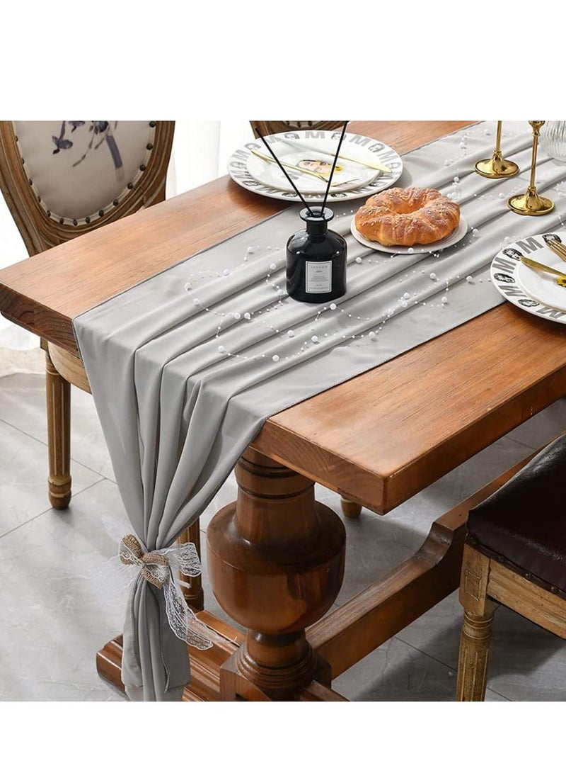 SYOSI 10ft DustyGrey Chiffon Table Runner 29x120 Inches Sheer Tulle Table Runner for Wedding Bridal Baby Shower Party Centerpieces - Image 3