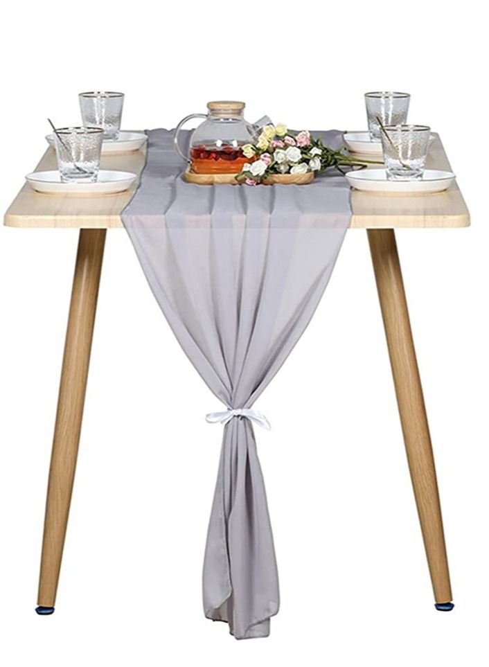 SYOSI 10ft DustyGrey Chiffon Table Runner 29x120 Inches Sheer Tulle Table Runner for Wedding Bridal Baby Shower Party Centerpieces - Image 1