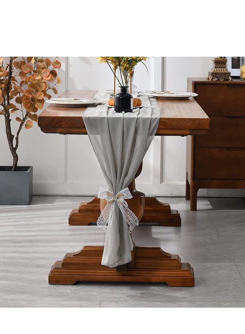 SYOSI 10ft DustyGrey Chiffon Table Runner 29x120 Inches Sheer Tulle Table Runner for Wedding Bridal Baby Shower Party Centerpieces - Image 2