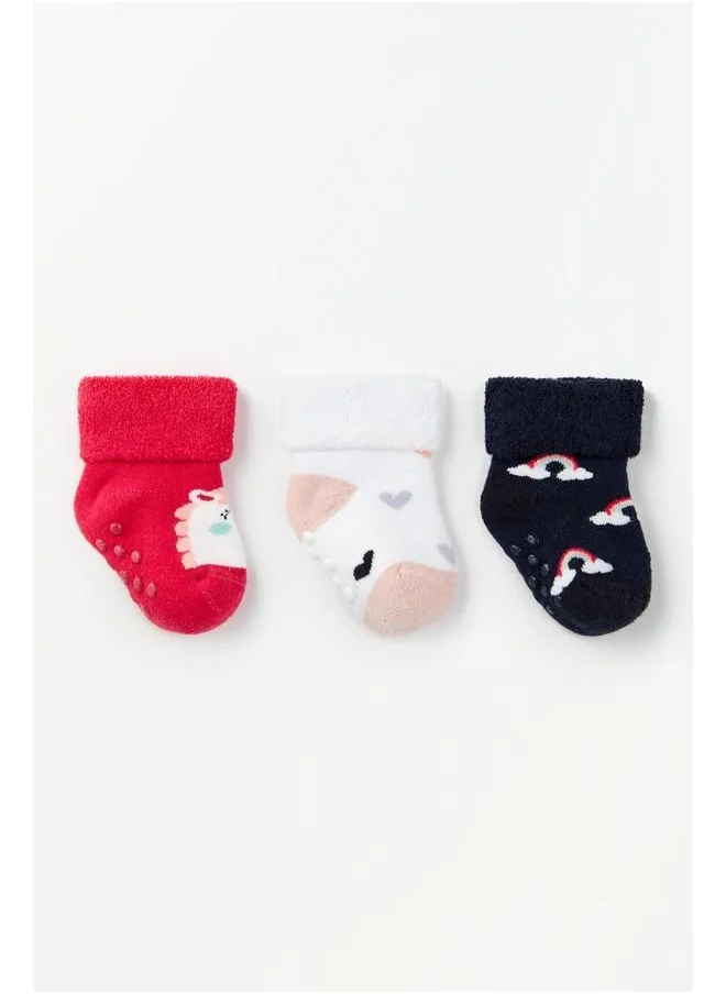 JUNE June 3-Pack Towel Non-Slip Unicorn Patterned Baby Sock Pink