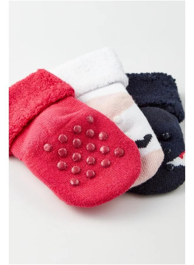 جون June 3-Pack Towel Non-Slip Unicorn Patterned Baby Sock Pink