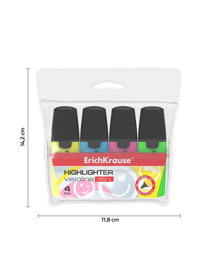 ErichKrause Set of 4 highlighters Visioline V-12 Mini, ink colors: yellow, green, blue, pink (pouch)  - Image 4