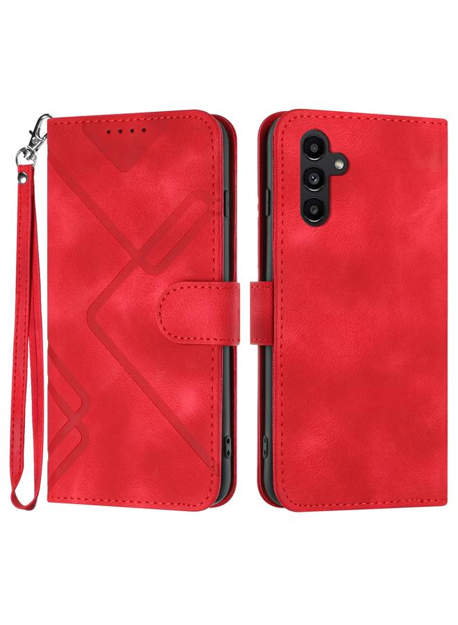 S-TOP Case For Samsung Galaxy A14 4G Line Pattern Skin Feel Leather Phone Case - Image 1