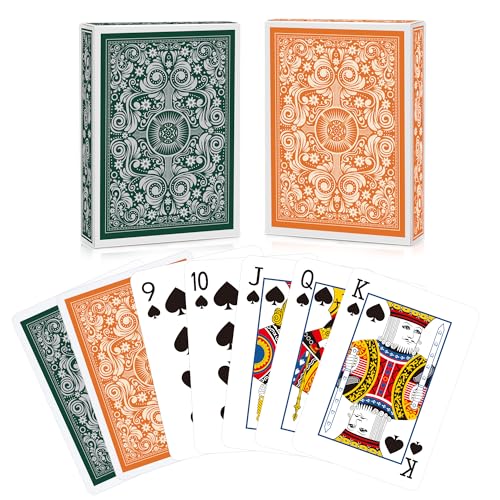 Timenued Playing Cards 2 PackDeck of CardsFun Cards Game for AdultsPoker Cards ProfessionalStandard Playing Cards SetSuitable for Game NightVarious Party Games GreenOrange - Image 1