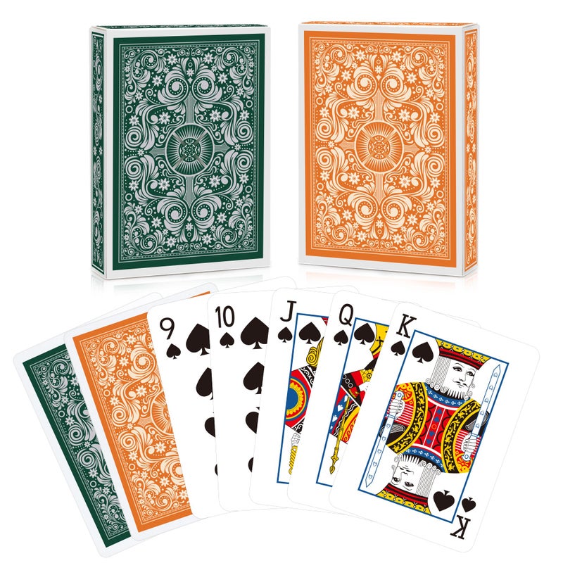 Timenued Playing Cards 2 PackDeck of CardsFun Cards Game for AdultsPoker Cards ProfessionalStandard Playing Cards SetSuitable for Game NightVarious Party Games GreenOrange - Image 3