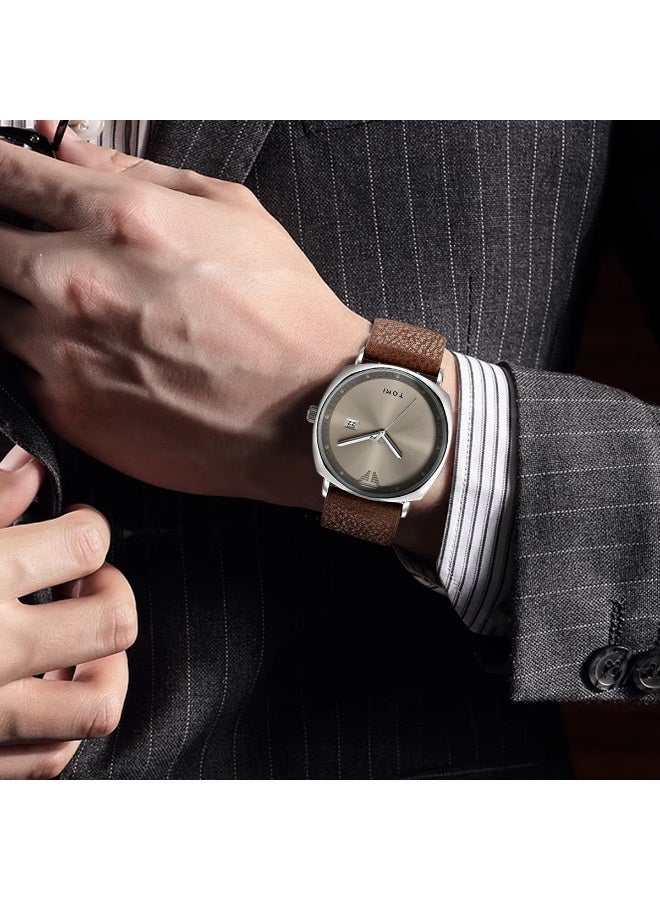 TOMI Men's Watch Minimalist Fashion Sports Watch Calendar Leather Casual Quartz Watch - Image 2