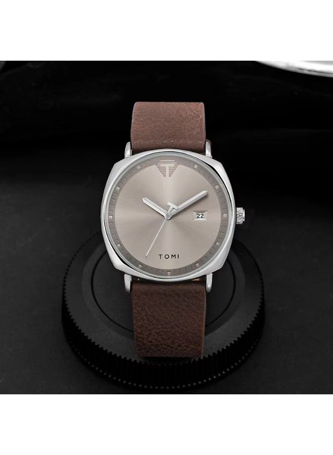 TOMI Men's Watch Minimalist Fashion Sports Watch Calendar Leather Casual Quartz Watch - Image 3