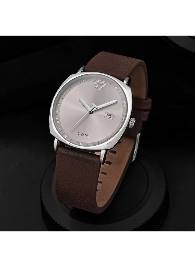 TOMI Men's Watch Minimalist Fashion Sports Watch Calendar Leather Casual Quartz Watch - Image 4