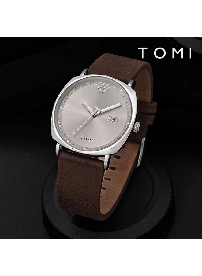 TOMI Men's Watch Minimalist Fashion Sports Watch Calendar Leather Casual Quartz Watch - Image 1