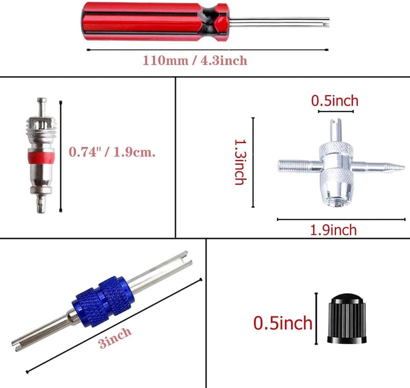 QISF 43Pcs Tire Valve Core Remover Tools with 30Pcs Valve Stem Cores,10Pcs Tire Stem Valve Caps, 4-Way Valve Stem Core Tool, Dual & Single Head Tire Valve Core Remover Installer Tools - Image 2