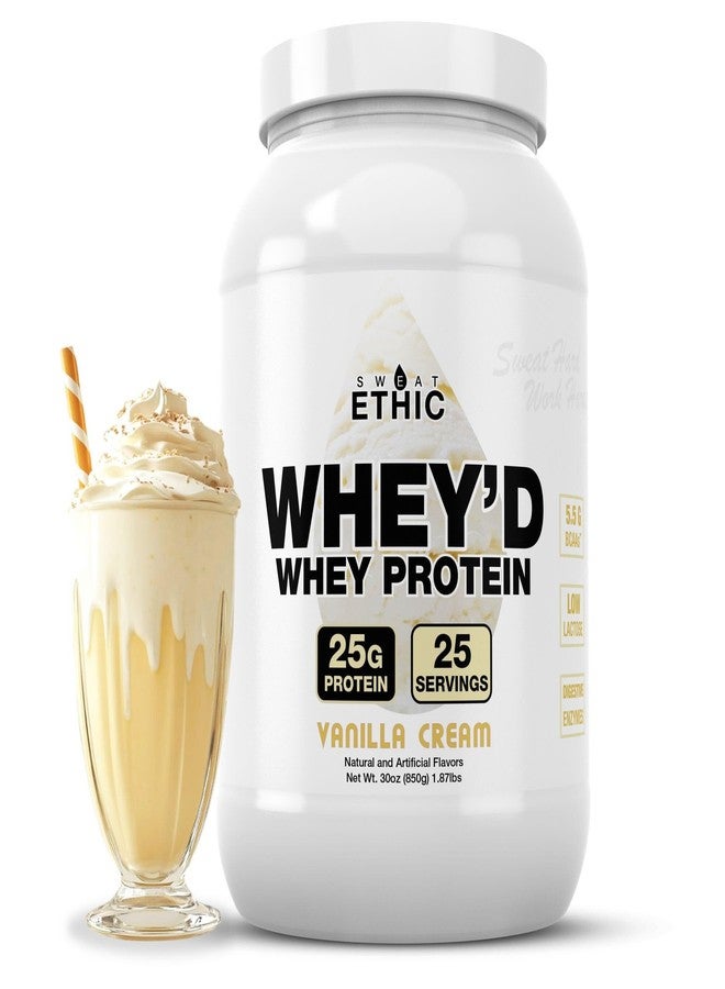 Sweat Ethic مسحوق بروتين سويت إيثيك وايدز، 25 غرام من مزيج بروتين مصل اللبن مع المركز (30 أونصة، كريمة الفانيليا) - Image 1