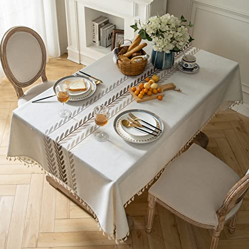 Oubonun Cotton Linen Rectangular Tablecloth - Wrinkle Resistant & Waterproof - Machine Washable Table Cloth with Tassels for Kitchen & Dining, 55''x70'', 4-6 Seats - Image 2