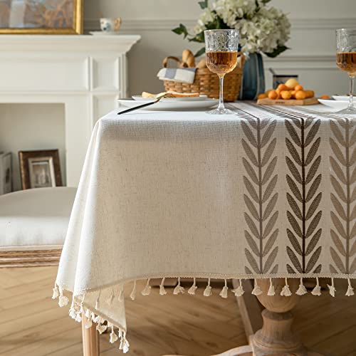 Oubonun Cotton Linen Rectangular Tablecloth - Wrinkle Resistant & Waterproof - Machine Washable Table Cloth with Tassels for Kitchen & Dining, 55''x70'', 4-6 Seats - Image 4