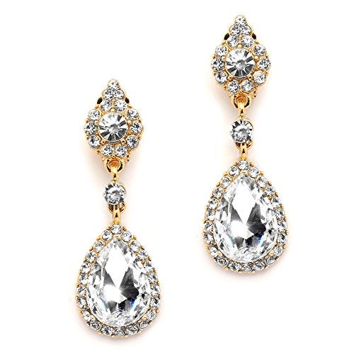 Mariell Gold Teardrop Austrian Crystal Dangle Chandelier Earrings for Wedding, Lightweight Designer Earrings For Brides, Prom, Pageant & Bridesmaids - Image 1