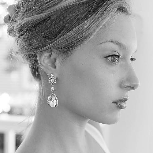 Mariell Gold Teardrop Austrian Crystal Dangle Chandelier Earrings for Wedding, Lightweight Designer Earrings For Brides, Prom, Pageant & Bridesmaids - Image 5