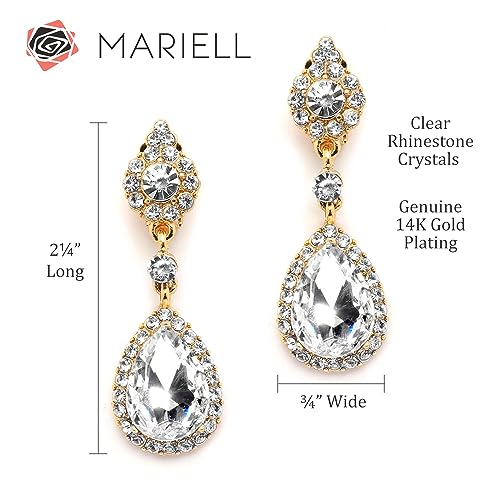 Mariell Gold Teardrop Austrian Crystal Dangle Chandelier Earrings for Wedding, Lightweight Designer Earrings For Brides, Prom, Pageant & Bridesmaids - Image 4