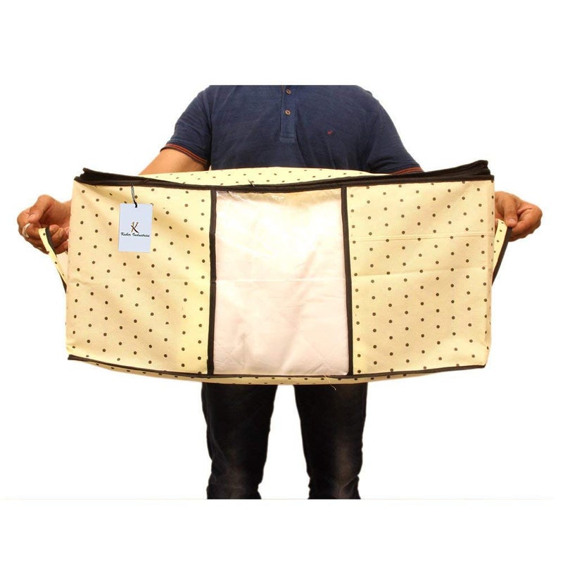 Kuber Industries 2 Piece Rectangular Non Woven Underbed Storage Organiser Set Cream - Image 5