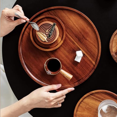 SYSI HOME Wooden Round Serving Tray for Home | Decorative Kitchen & Dining Table Tray | The Perfect Tray for Coffee Table and Home Decor - Image 4