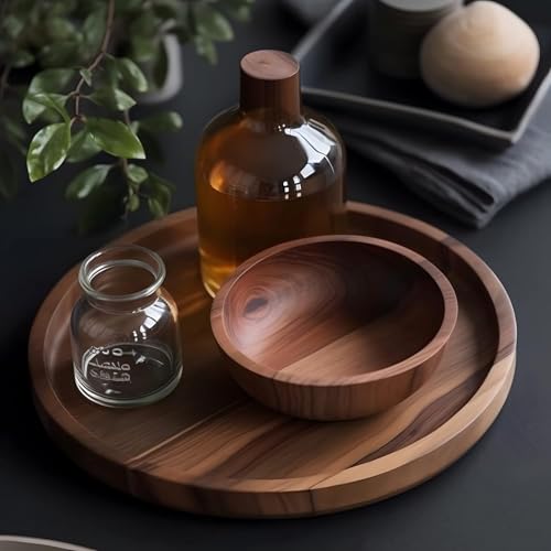 SYSI HOME Wooden Round Serving Tray for Home | Decorative Kitchen & Dining Table Tray | The Perfect Tray for Coffee Table and Home Decor - Image 3