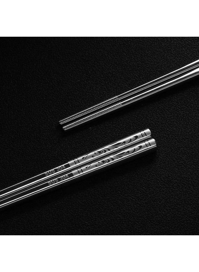 Generic - Korean-style 304 Stainless Steel Chopsticks Lengthened Home Children's Hotel Stall Heat Insulation Anti-mildew Anti-slip Hot Pot Chopsticks Logo-Color:Laser Anti-slip + Aloe-Specifications:21cm (student)/double - Image 1