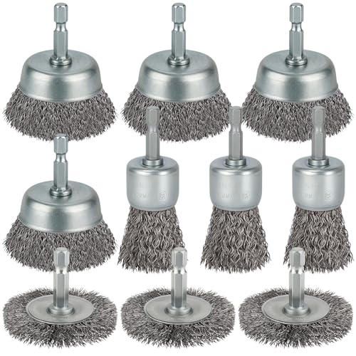 WENORA 10 Pcs Wire Brush for Drill, Coarse Carbon Steel Crimping Wire Wheel Brush, 1/4 Inch Hex Shank, Cup Brush Drill Bit for Cleaning Rust, Stripping and Abrasive - Image 1