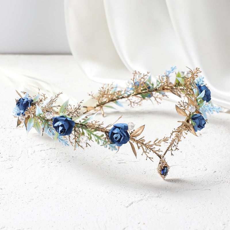 MOSTORY MSOTORY Blue Fairy Headpiece for Women - Wooldand Flower Crown Headband for Fairy Costume Renaissance Faire, Elf Forest Circlet for Elven Cosplay Photo Shoot Fairycore Aesthetic - Image 4