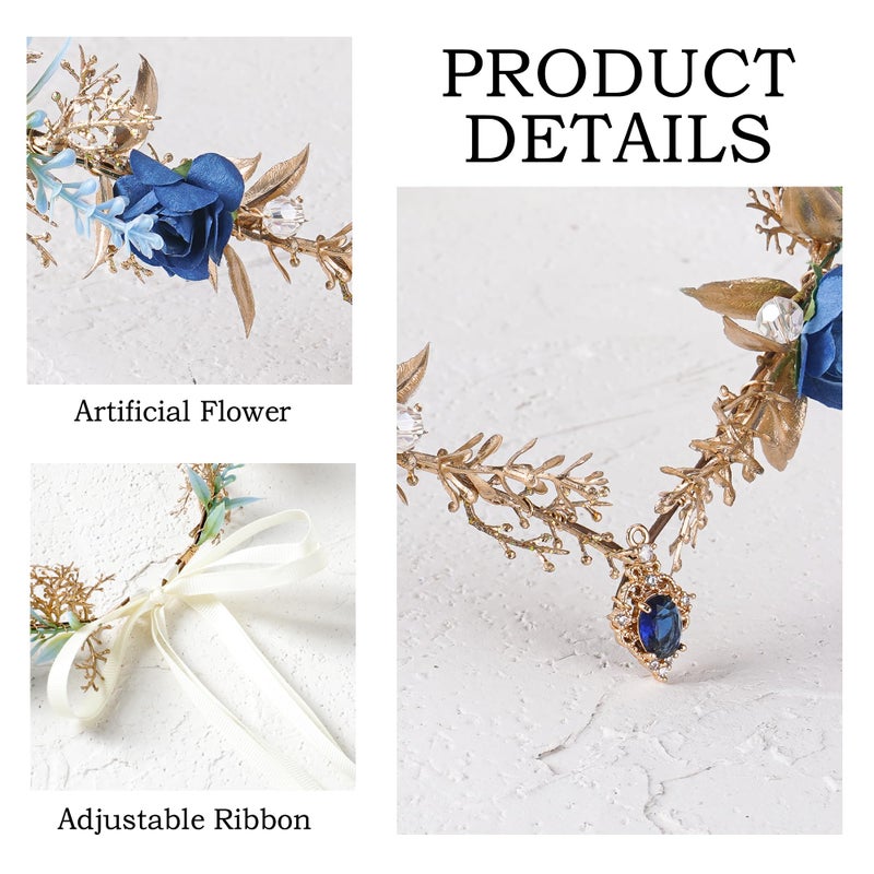 MOSTORY MSOTORY Blue Fairy Headpiece for Women - Wooldand Flower Crown Headband for Fairy Costume Renaissance Faire, Elf Forest Circlet for Elven Cosplay Photo Shoot Fairycore Aesthetic - Image 5