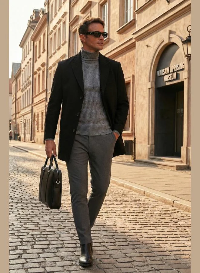 بوراتي معطف كشمير رجالي بياقة مفتوحة وبطانة بقصة ضيقة من بوراتي