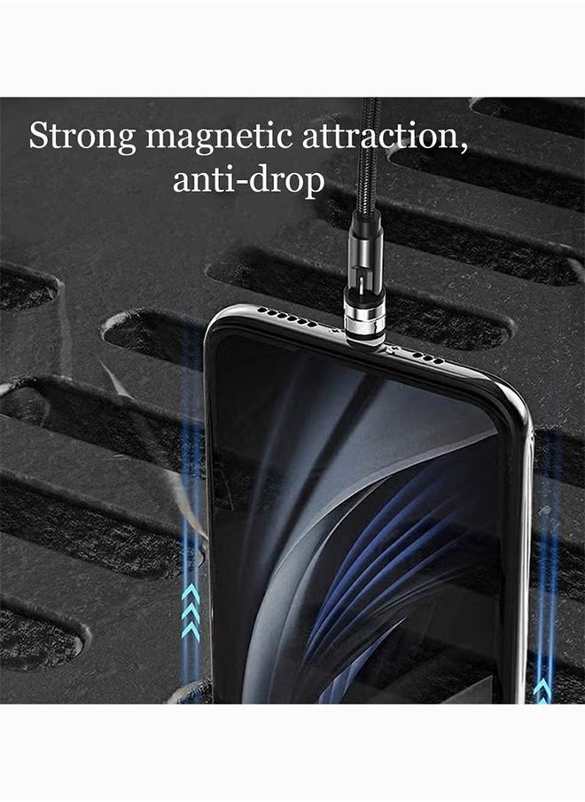 HY - Rotate Magnetic Charging Cable, SYOSI 540 Degree Rotating 3 in 1 Phone Charger Cable with LED Light 90 Degree Angle Connector, Compatible with Micro USB, Type C, IProduct and Most Devices (Black) - Image 1