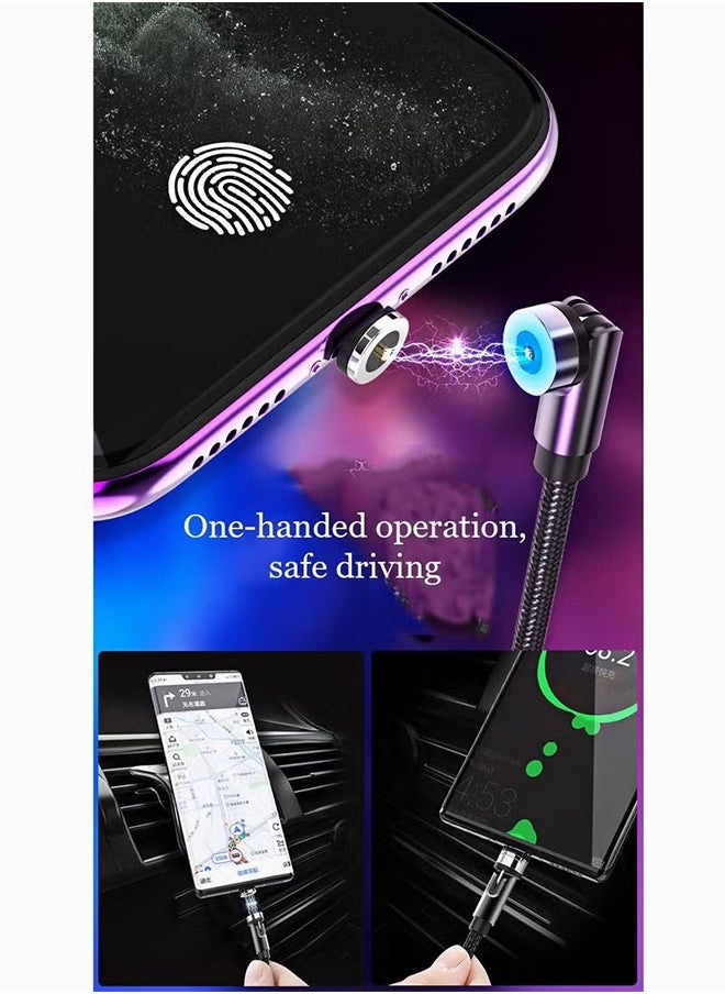 HY - Rotate Magnetic Charging Cable, SYOSI 540 Degree Rotating 3 in 1 Phone Charger Cable with LED Light 90 Degree Angle Connector, Compatible with Micro USB, Type C, IProduct and Most Devices (Black) - Image 1