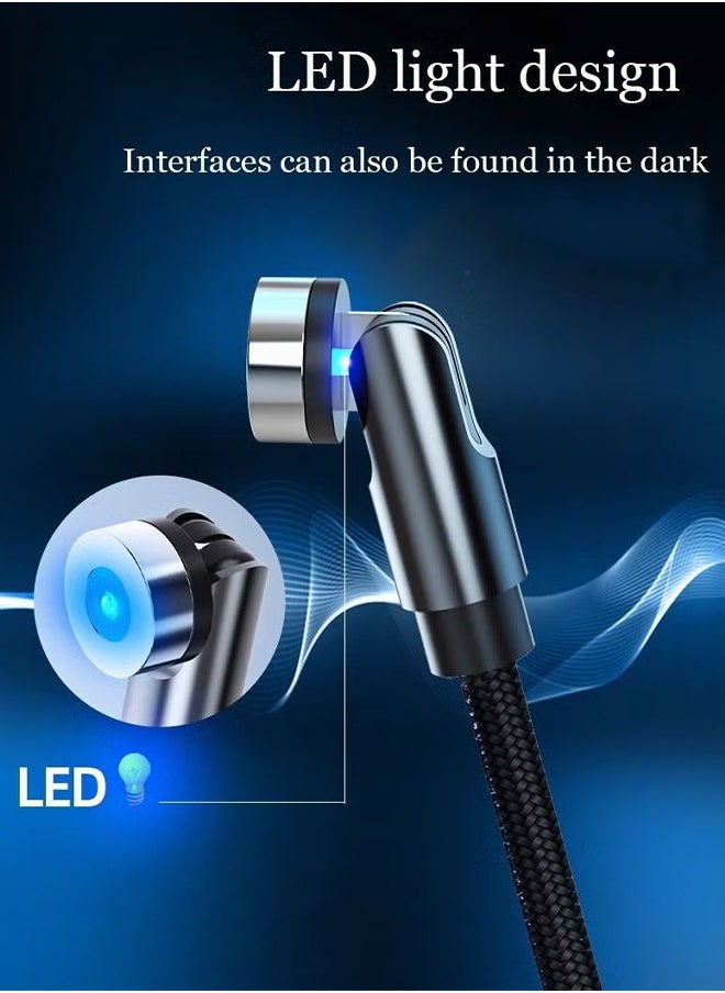 HY - Rotate Magnetic Charging Cable, SYOSI 540 Degree Rotating 3 in 1 Phone Charger Cable with LED Light 90 Degree Angle Connector, Compatible with Micro USB, Type C, IProduct and Most Devices (Black) - Image 1