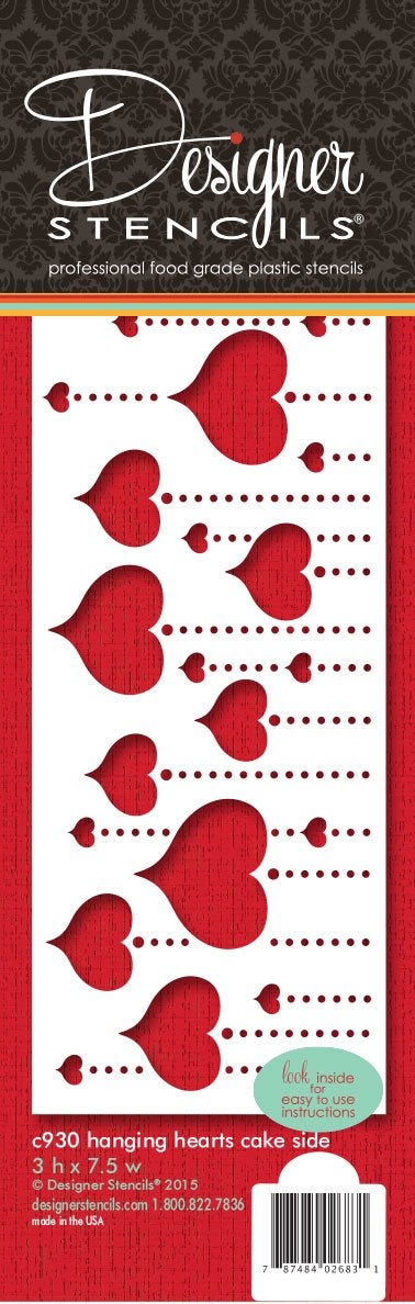 Designer Stencils Hanging Hearts Cake Stencil BeigeSemiTransparent