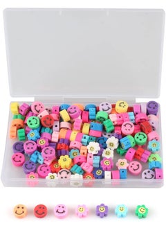 Generic of 150 10 mm Colourful Smiley Beads and Elastic Band, Emoji Threading Beads for Threading Craft Beads Smile Beads for Bracelets Jewellery Crafts DIY Gift Girls  - Image 1