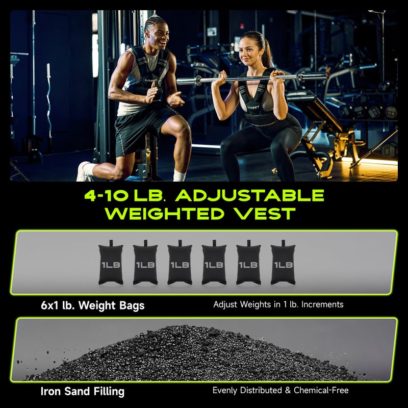 Liveet Adjustable Weighted Vest for Women Men, 4-10lb Weight Vest with 6 Ironsand Bags, Running Vest with Reflective Strips Adjustable Buckle Straps for Walking Strength Training - Image 5